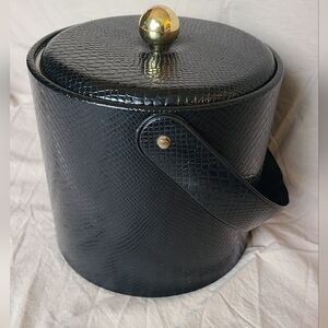 Vintage Ice Bucket Georges Briard Black  Snake Skin Faux Leather